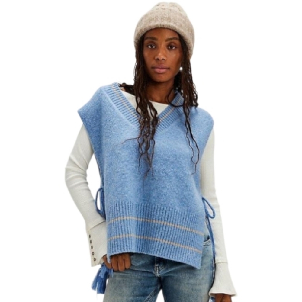 Free People All Star Stripe Blue Poncho One Size
